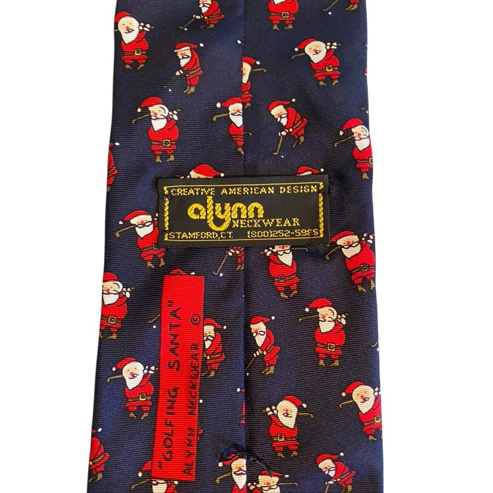 Alynn Neckwear Mens Golfing Santa Christmas Silk Tie Navy Blue Made in USA